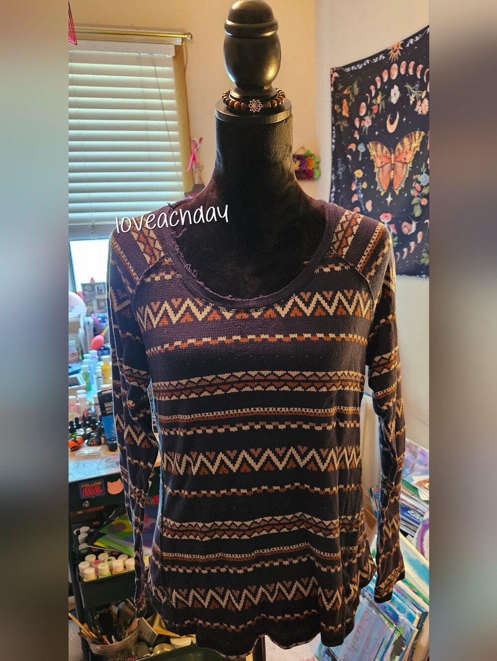 Lucky Brand🍀Boho Patterned Navy Long Sleeve Women's Sweater